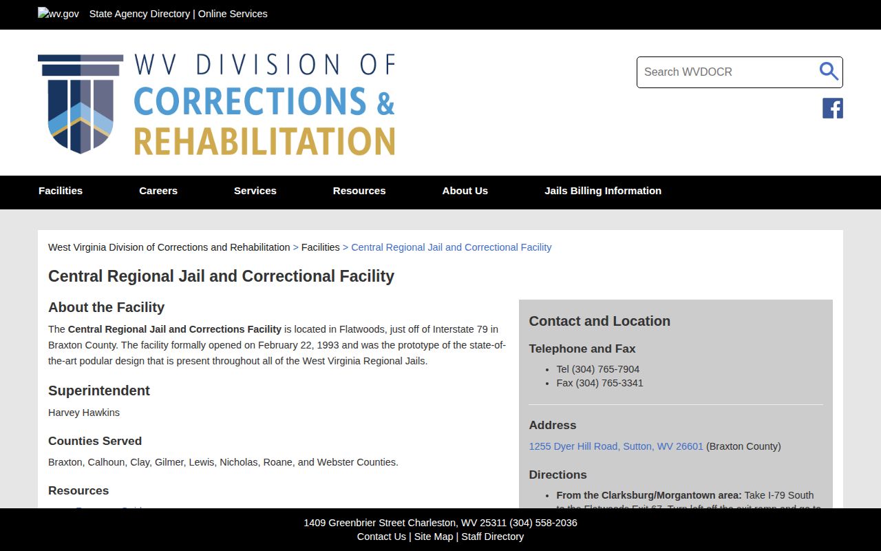 Braxton County Central Regional Jail official facility record source