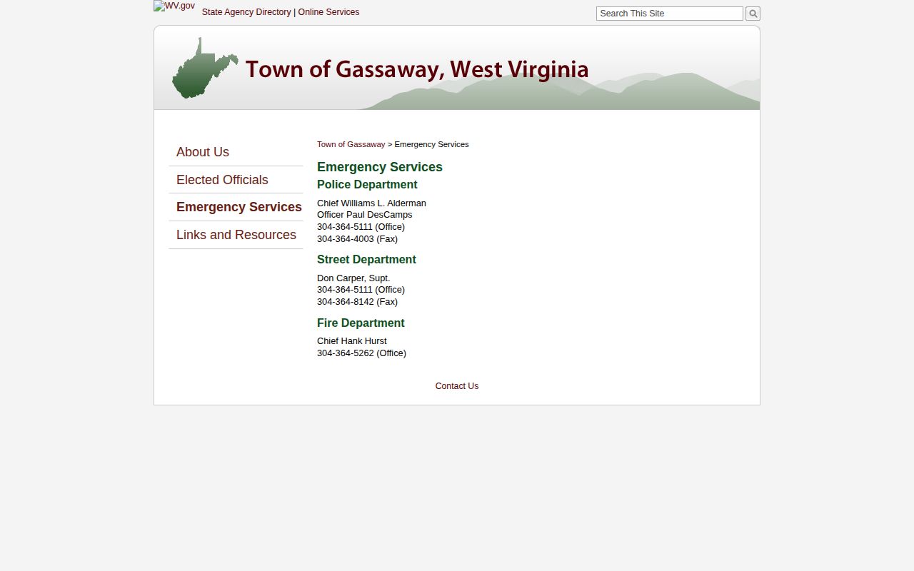 Gassaway Police Department, Braxton County arrest-record contact